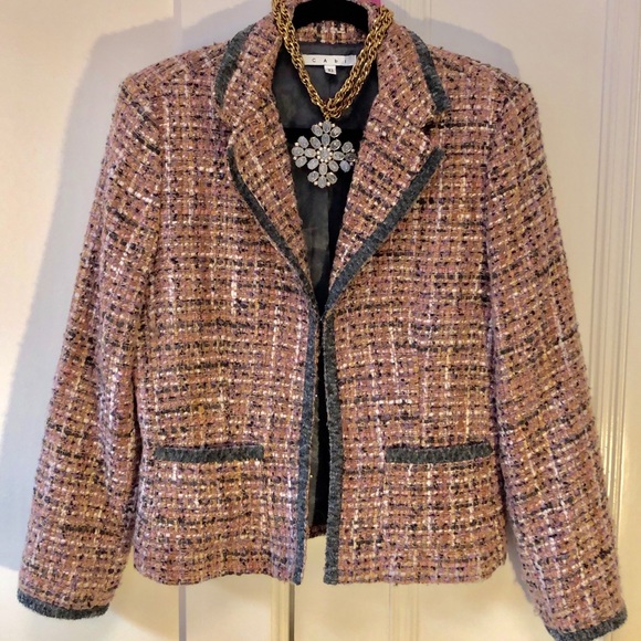 CAbi Jackets & Blazers - CABI BOUCLE TWEED JACKET • SOFT PINK & GREY | CHIC